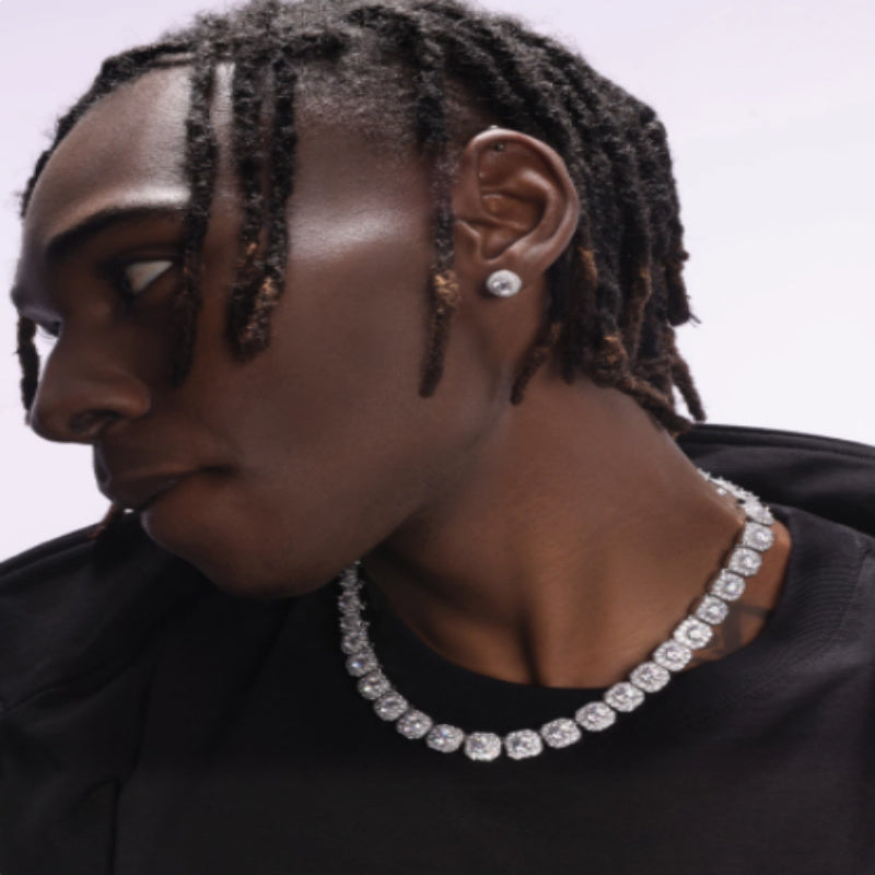 18K White Gold Plated Diamond Rock Sugar Necklace