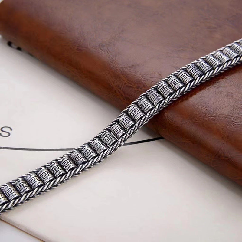 Men's Sterling Silver Fashion Distressed Key Bracelet