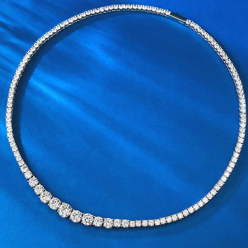 S925 Silver European And American Graceful And Fashionable Necklace Water Drop Round Diamond