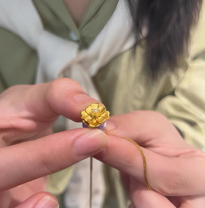 S925 Silver Warm Enamel Blossom Rose Pendant Necklace