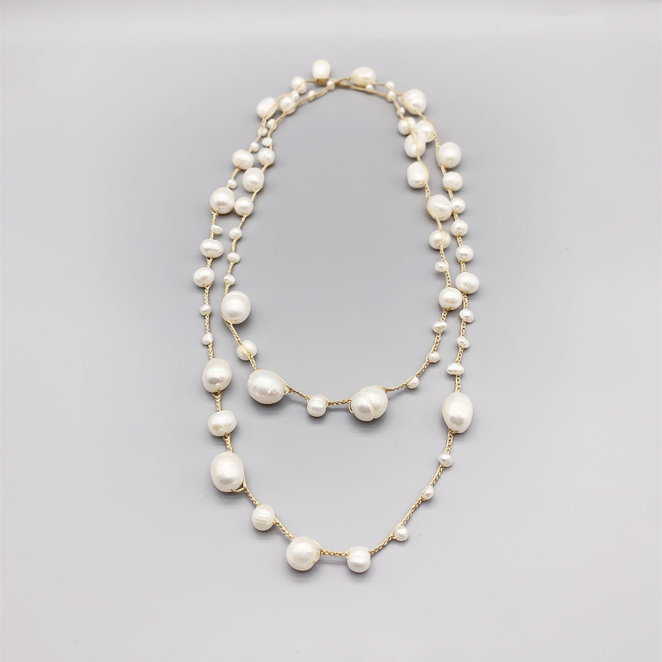 Hand-woven Freshwater White Pearl Necklace Baroque Style Long