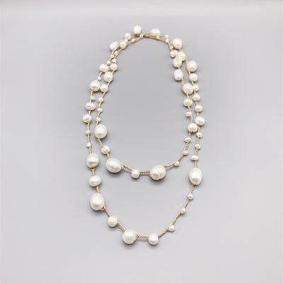 Hand-woven Freshwater White Pearl Necklace Baroque Style Long