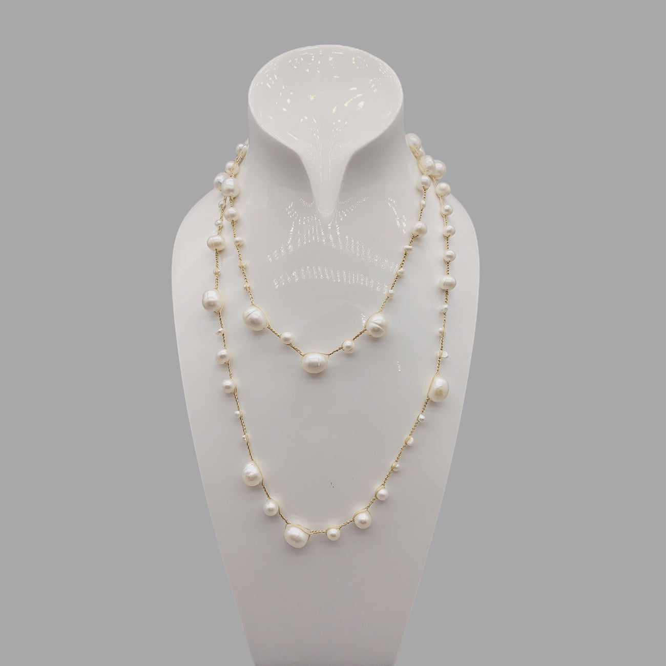 Hand-woven Freshwater White Pearl Necklace Baroque Style Long