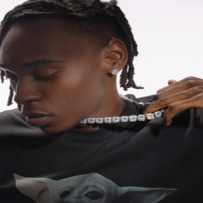 18K White Gold Plated Diamond Rock Sugar Necklace