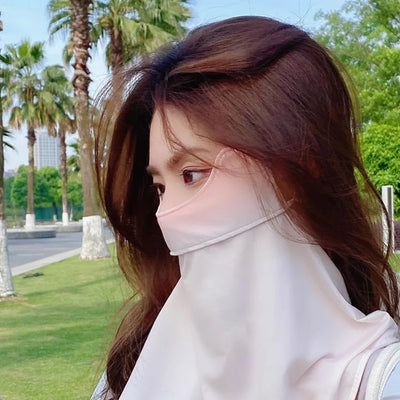 Sunblock Mask Women Summer Neck Facekini Ice Silk Sun Mask Full Face UV Protective For Outdoor Sports Cycling Running Shade