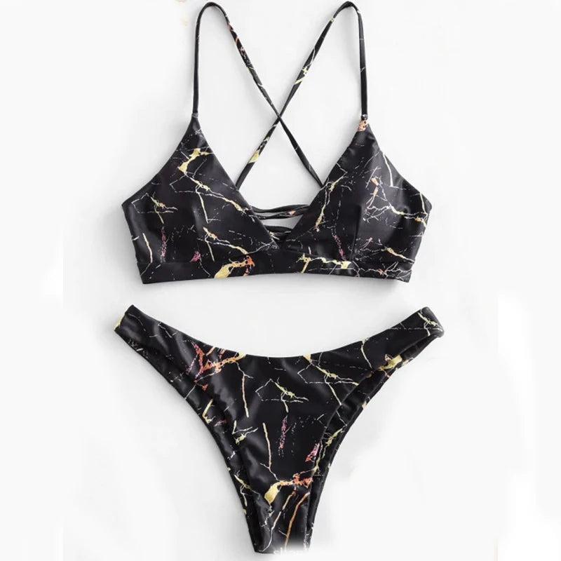 Tie dye Bikini Women Sexy Cross bandage tie-dye printing Push-Up Two Piece Swimwear stroj kapielowy dziewczynka