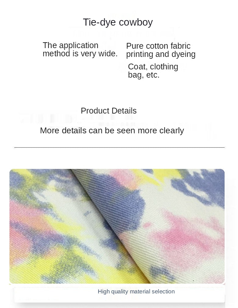 Color Tie Dye Washed Denim Fabric for Dress Skirt Coat Clothes Sewing Handmade DIY Thickened Pure Cotton 100% Textile 50x150cm
