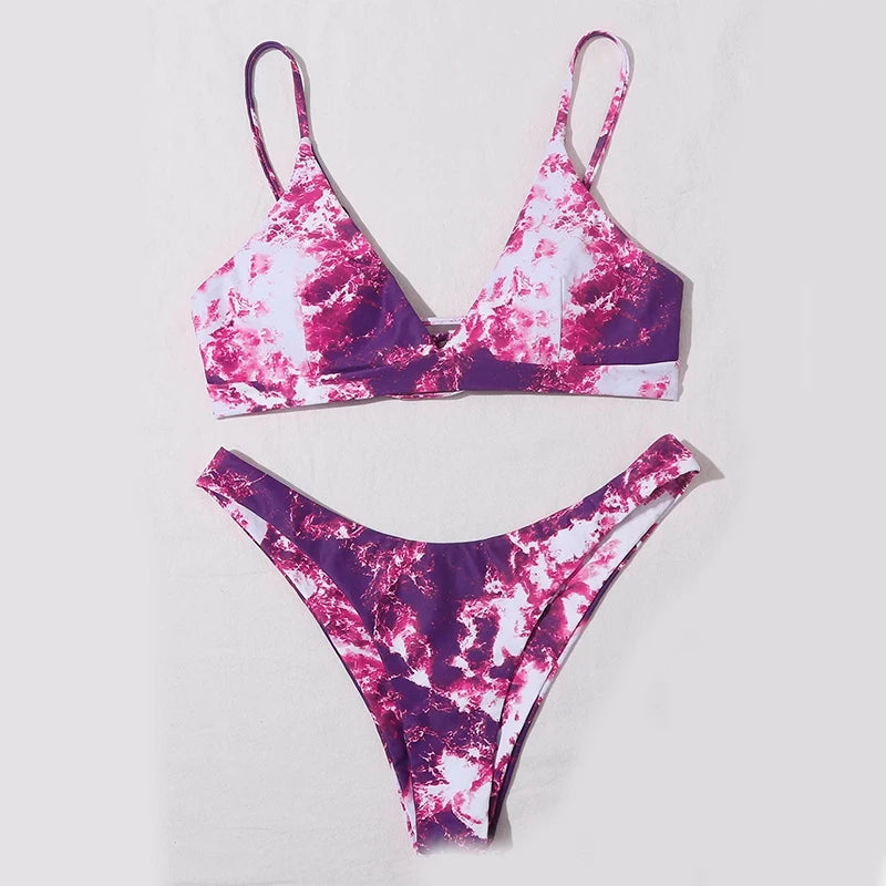 Tie dye Bikini Women Sexy Cross bandage tie-dye printing Push-Up Two Piece Swimwear stroj kapielowy dziewczynka