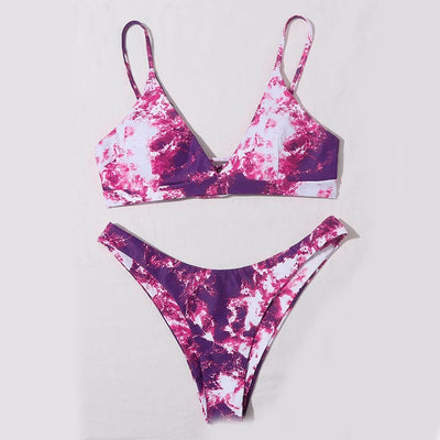 Tie dye Bikini Women Sexy Cross bandage tie-dye printing Push-Up Two Piece Swimwear stroj kapielowy dziewczynka