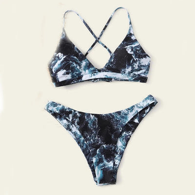 Tie dye Bikini Women Sexy Cross bandage tie-dye printing Push-Up Two Piece Swimwear stroj kapielowy dziewczynka