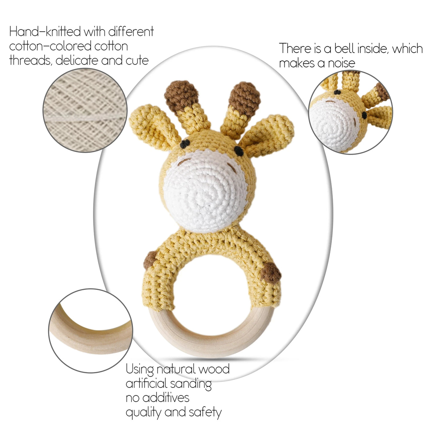 Wooden Baby Teether Crochet Elephant Toy