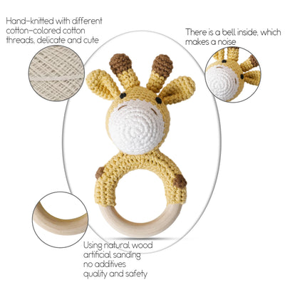 Wooden Baby Teether Crochet Elephant Toy