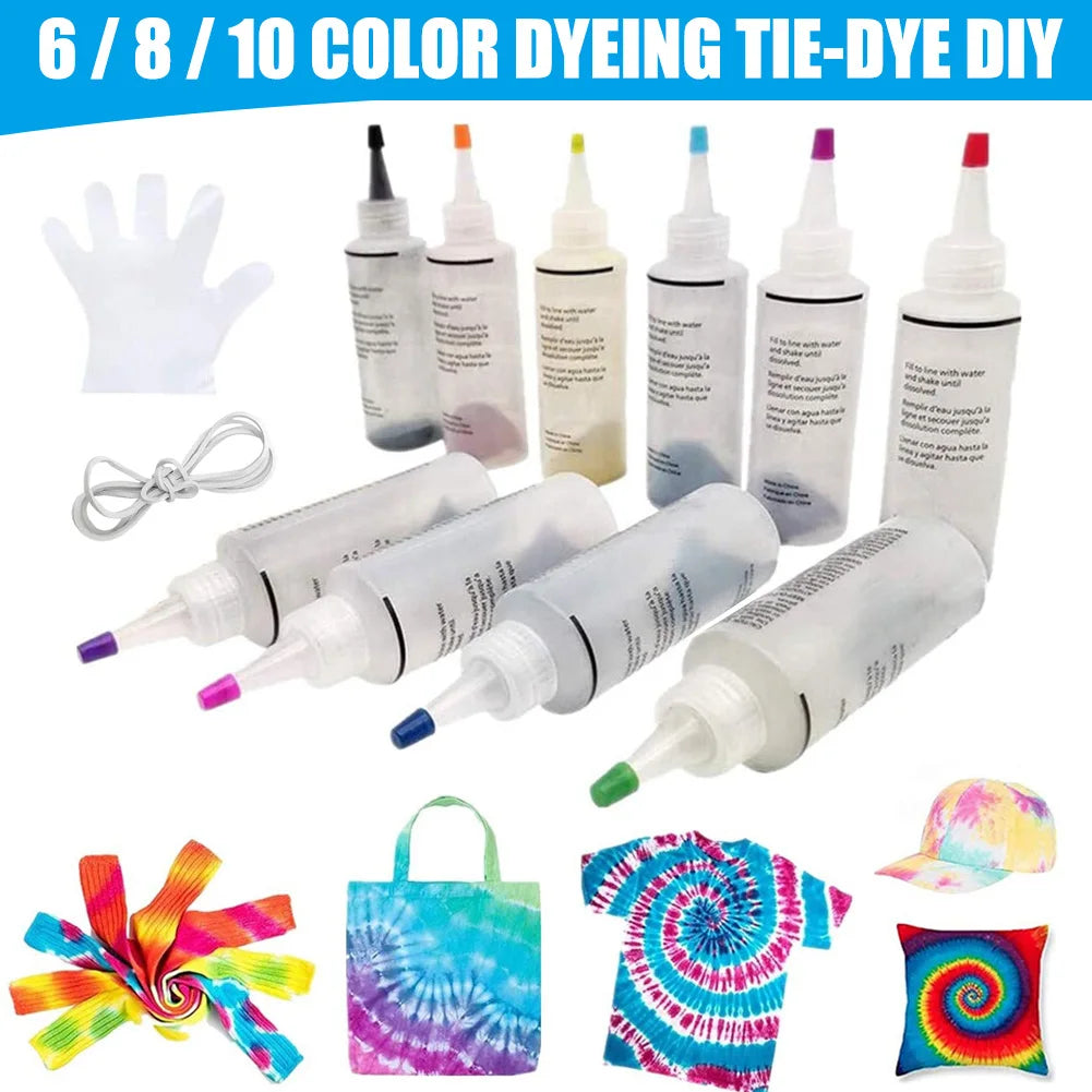 Tie Dye Kit 6/8/10colors Textile Fabric Paints Colorful Tie Dying With Rubber Bands Gloves DIY Clothing Graffiti Dye Paint Kit