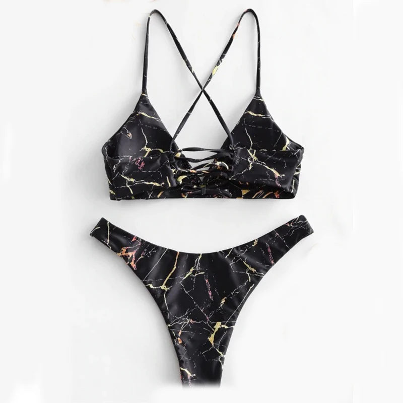 Tie dye Bikini Women Sexy Cross bandage tie-dye printing Push-Up Two Piece Swimwear stroj kapielowy dziewczynka