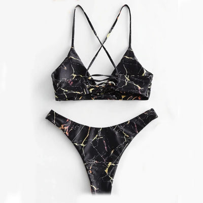 Tie dye Bikini Women Sexy Cross bandage tie-dye printing Push-Up Two Piece Swimwear stroj kapielowy dziewczynka