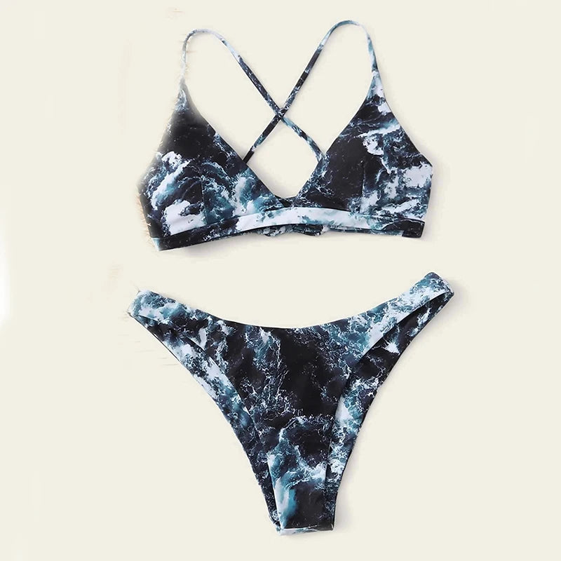 Tie dye Bikini Women Sexy Cross bandage tie-dye printing Push-Up Two Piece Swimwear stroj kapielowy dziewczynka