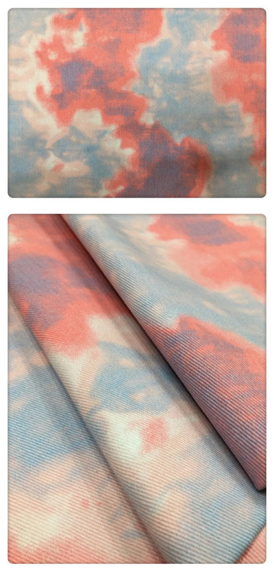 Color Tie Dye Washed Denim Fabric for Dress Skirt Coat Clothes Sewing Handmade DIY Thickened Pure Cotton 100% Textile 50x150cm