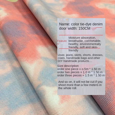 Color Tie Dye Washed Denim Fabric for Dress Skirt Coat Clothes Sewing Handmade DIY Thickened Pure Cotton 100% Textile 50x150cm