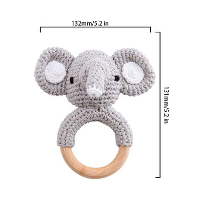 Wooden Baby Teether Crochet Elephant Toy