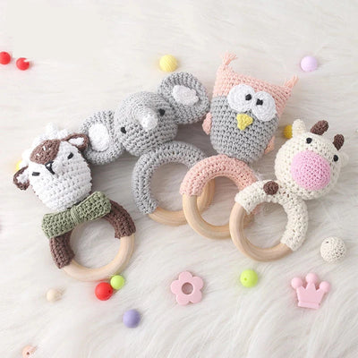 Wooden Baby Teether Crochet Elephant Toy