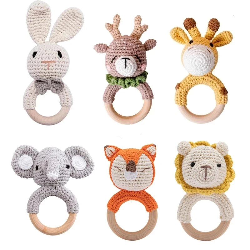 Wooden Baby Teether Crochet Elephant Toy