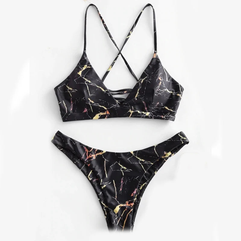 Tie dye Bikini Women Sexy Cross bandage tie-dye printing Push-Up Two Piece Swimwear stroj kapielowy dziewczynka