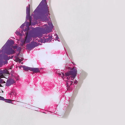Tie dye Bikini Women Sexy Cross bandage tie-dye printing Push-Up Two Piece Swimwear stroj kapielowy dziewczynka