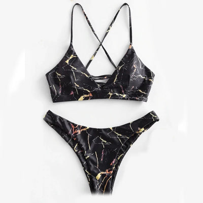 Tie dye Bikini Women Sexy Cross bandage tie-dye printing Push-Up Two Piece Swimwear stroj kapielowy dziewczynka