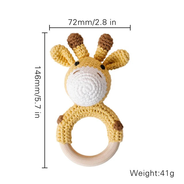 Wooden Baby Teether Crochet Elephant Toy
