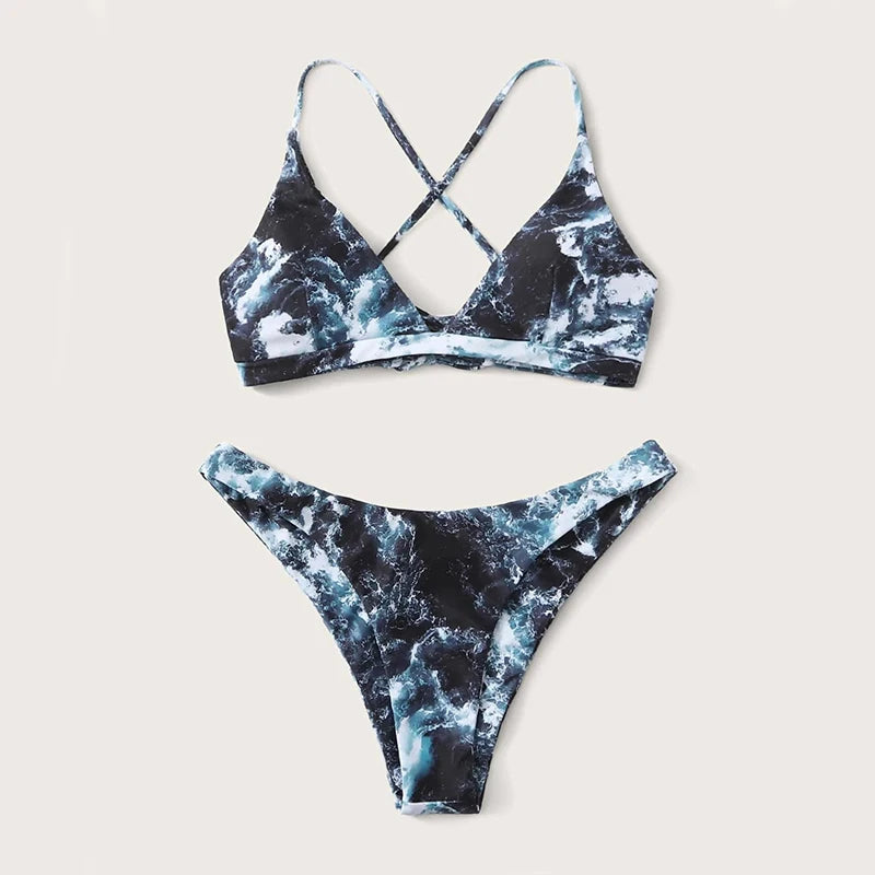Tie dye Bikini Women Sexy Cross bandage tie-dye printing Push-Up Two Piece Swimwear stroj kapielowy dziewczynka