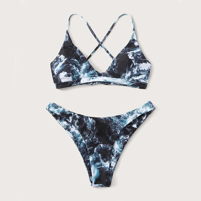 Tie dye Bikini Women Sexy Cross bandage tie-dye printing Push-Up Two Piece Swimwear stroj kapielowy dziewczynka