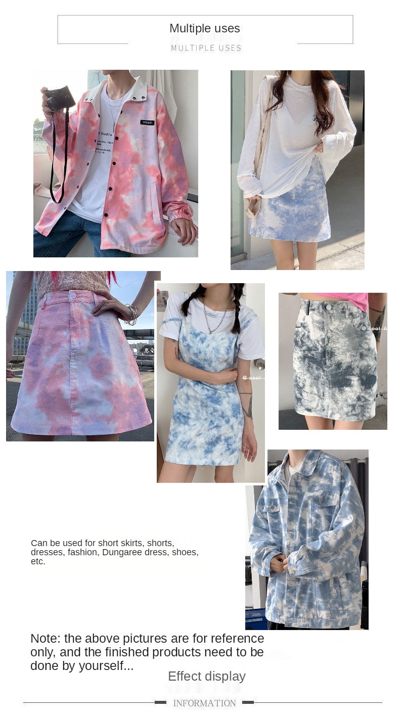 Color Tie Dye Washed Denim Fabric for Dress Skirt Coat Clothes Sewing Handmade DIY Thickened Pure Cotton 100% Textile 50x150cm