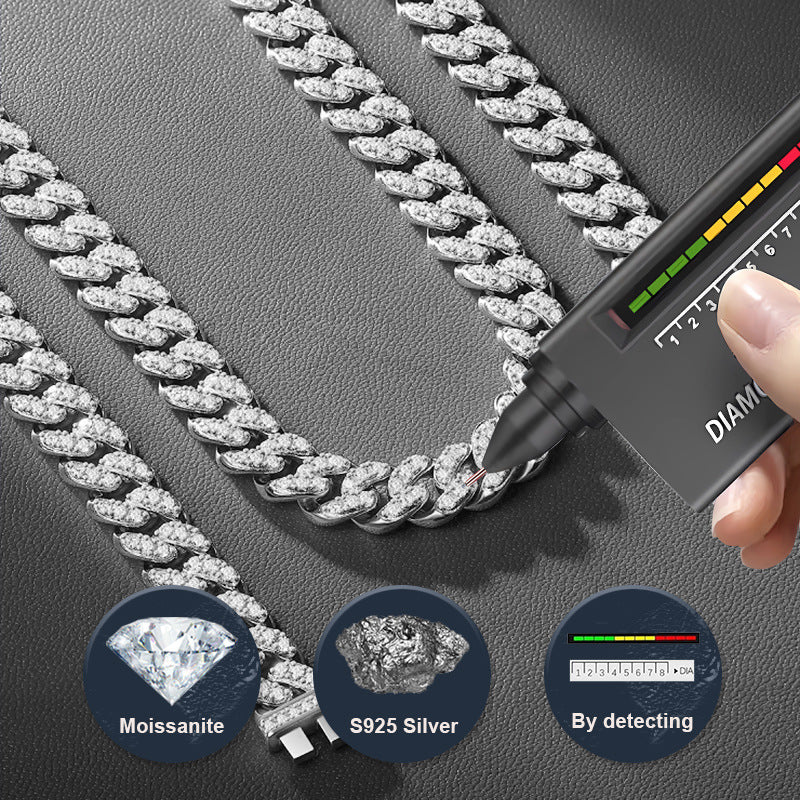 Moissanite Cuban Chain Silver Gold-plated Necklace