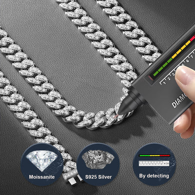 Moissanite Cuban Chain Silver Gold-plated Necklace