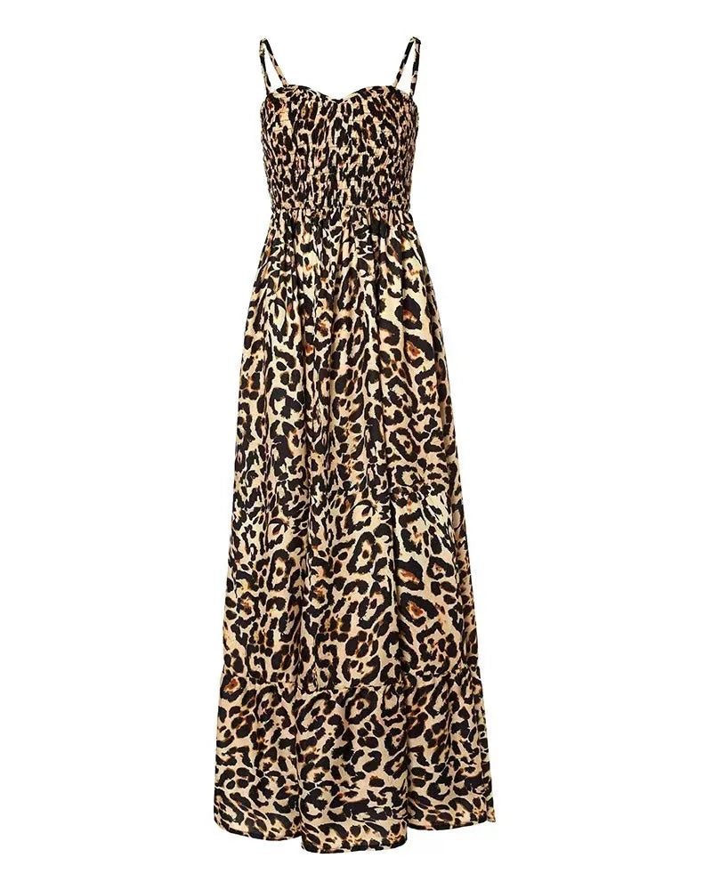 Women's Fashion Leopard Print Dresses Sexy Temperament Long Sling Dress Elegant 2025 Summer Sexy Female New Vestidos Party Cloth
