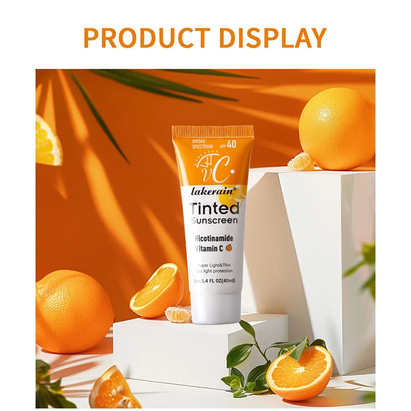 SPF40 Tinted Sunscreen Nicotinamide Vitamin C Mineral Sunblock With Zinc Oxide & Titanium,UV-Proof Sun Block Whitening Cream