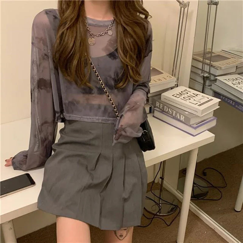 T-Shirts Women Tie Dye Casual Trendy Elegant Sun-proof Sexy Ladies Tees Teens Sheer Tops Summer Hot Selling Beach Simple Cozy