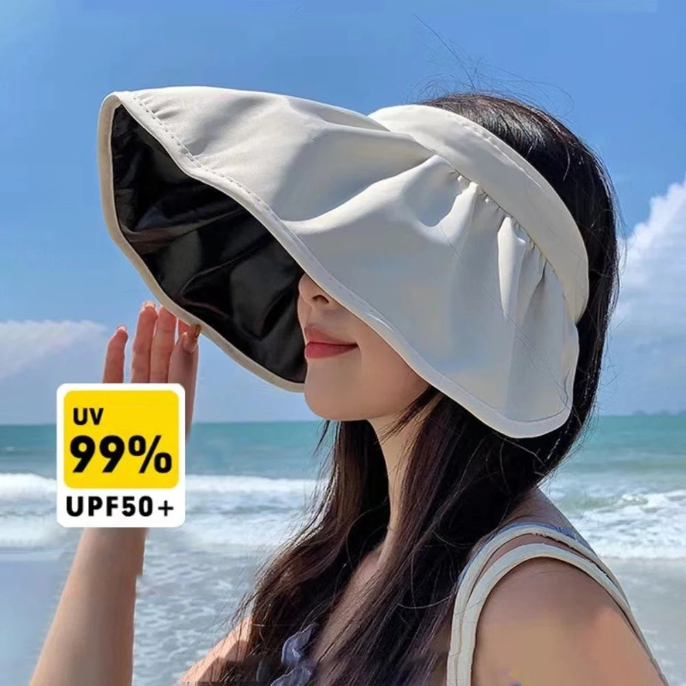2025 Summer travel sunshade sunblock hat large eaves anti-UV temperament all empty top hat tidal sun hat children's straw hat