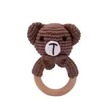 Wooden Baby Teether Crochet Elephant Toy