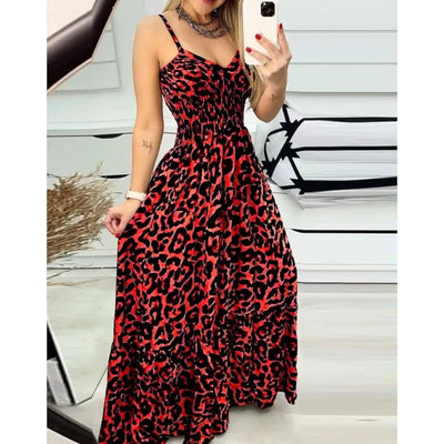 Women's Fashion Leopard Print Dresses Sexy Temperament Long Sling Dress Elegant 2025 Summer Sexy Female New Vestidos Party Cloth