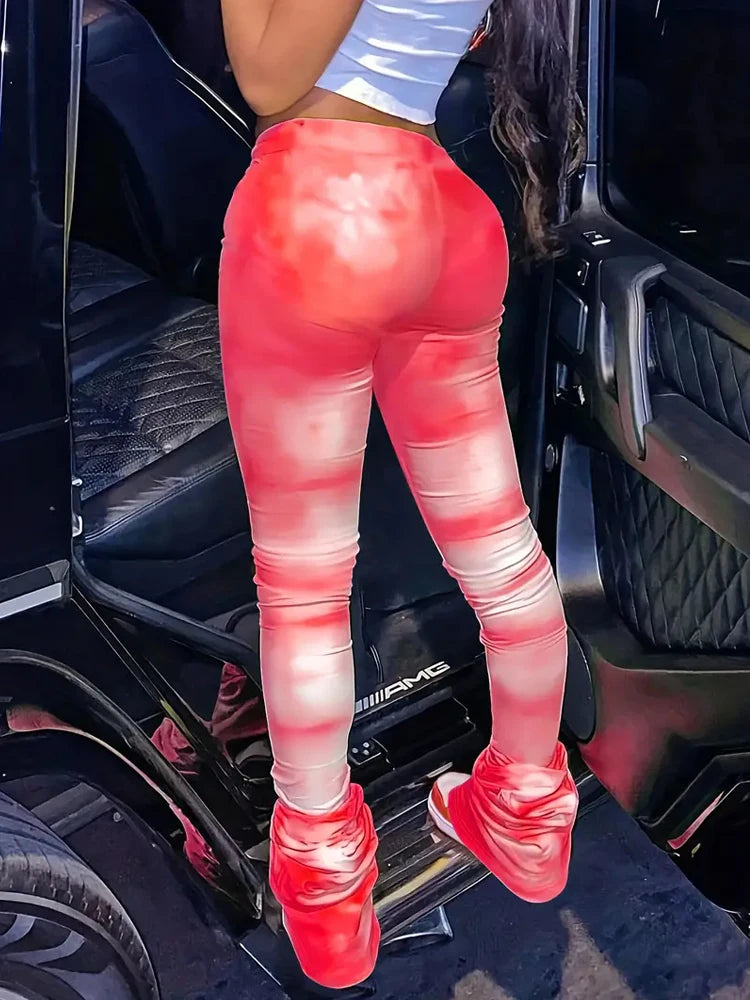 Tie-dye Casual Trousers Y2k Streetwear Autumn High Waist Trumpet Pants High Stretch Yoga Leggings Sports Fitness Women's Pants