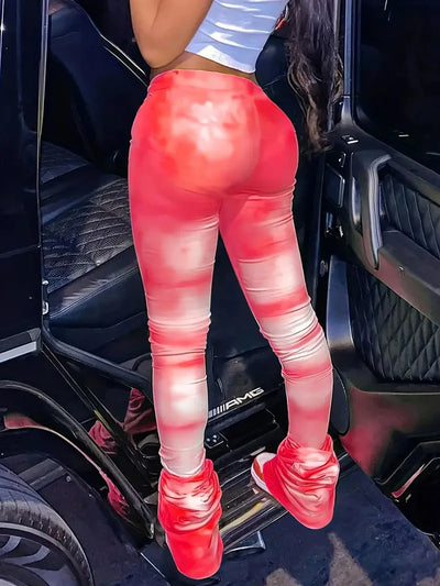 Tie-dye Casual Trousers Y2k Streetwear Autumn High Waist Trumpet Pants High Stretch Yoga Leggings Sports Fitness Women's Pants