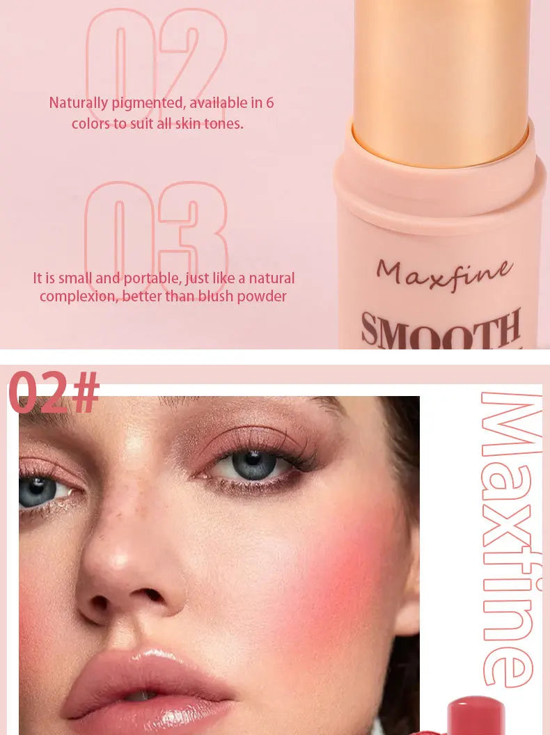 Smooth Blush Stick Naturally Saturated Long-lasting Waterproof Easy to Wear Matte Blush 3 in 1 Makeup Used On Lips Eyes Cheeks
