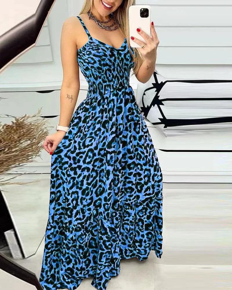 Women's Fashion Leopard Print Dresses Sexy Temperament Long Sling Dress Elegant 2025 Summer Sexy Female New Vestidos Party Cloth