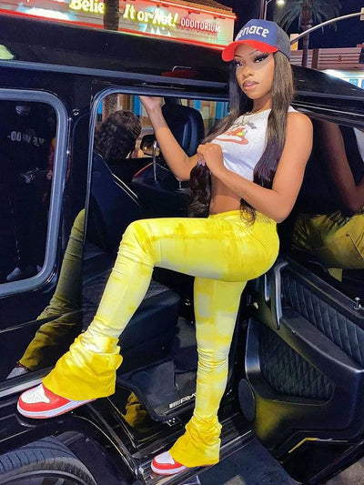 Tie-dye Casual Trousers Y2k Streetwear Autumn High Waist Trumpet Pants High Stretch Yoga Leggings Sports Fitness Women's Pants