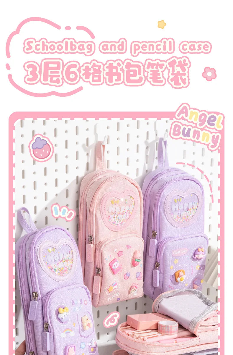 Schoolbag Style Pencil Case Girls Elementary School Students Children Large Capacity High Aesthetic Value Simple Cute Stationery