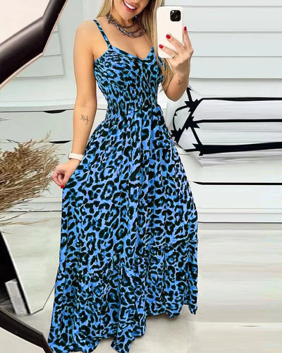 Women's Fashion Leopard Print Dresses Sexy Temperament Long Sling Dress Elegant 2025 Summer Sexy Female New Vestidos Party Cloth