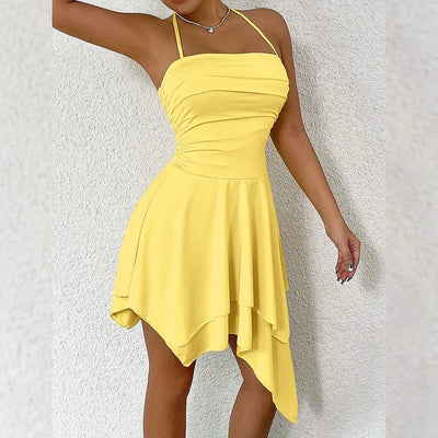 2025 New Women's Summer Dress Fashion High Waist Slim Irregular Short Dress Female Sexy Backless Suspender Halter Mini Dresses