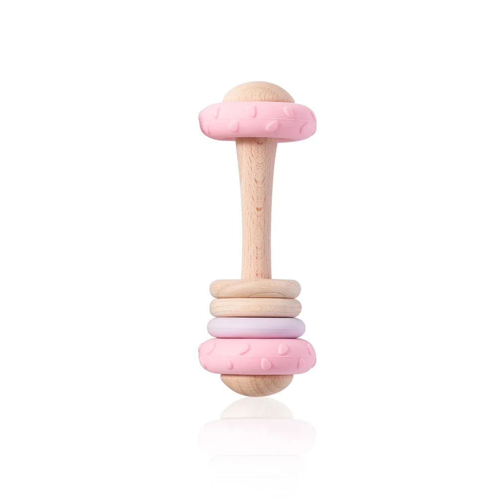 Wooden Rattle & Silicone Teether Toy