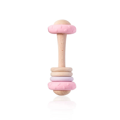Wooden Rattle & Silicone Teether Toy